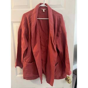 Eileen Fisher XL Organic Linen Shawl Collar Coral Pink Jacket Cardigan Pockets